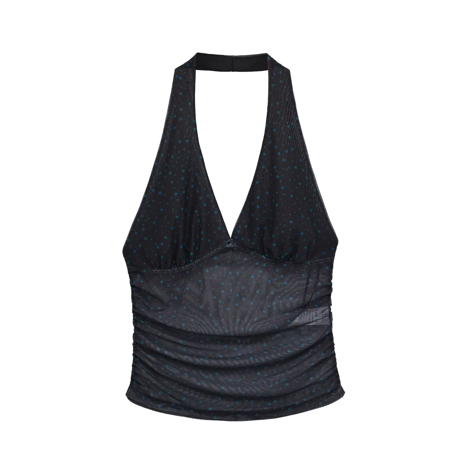 Willshela Women Fashion Patchwork Pleated See Through Backless Tank Tops Vintage Halter Neck Sleeveless Female Chic Lady Tops