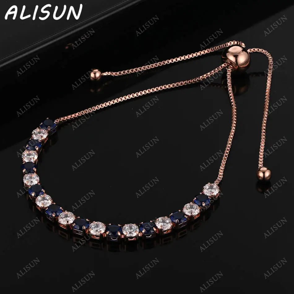 

ALISUN 925 Sterling Silver 4mm Blue And White Zircon Bracelets For Women Charm Trend Birthday Gifts Fashion Party Fine Jewelry