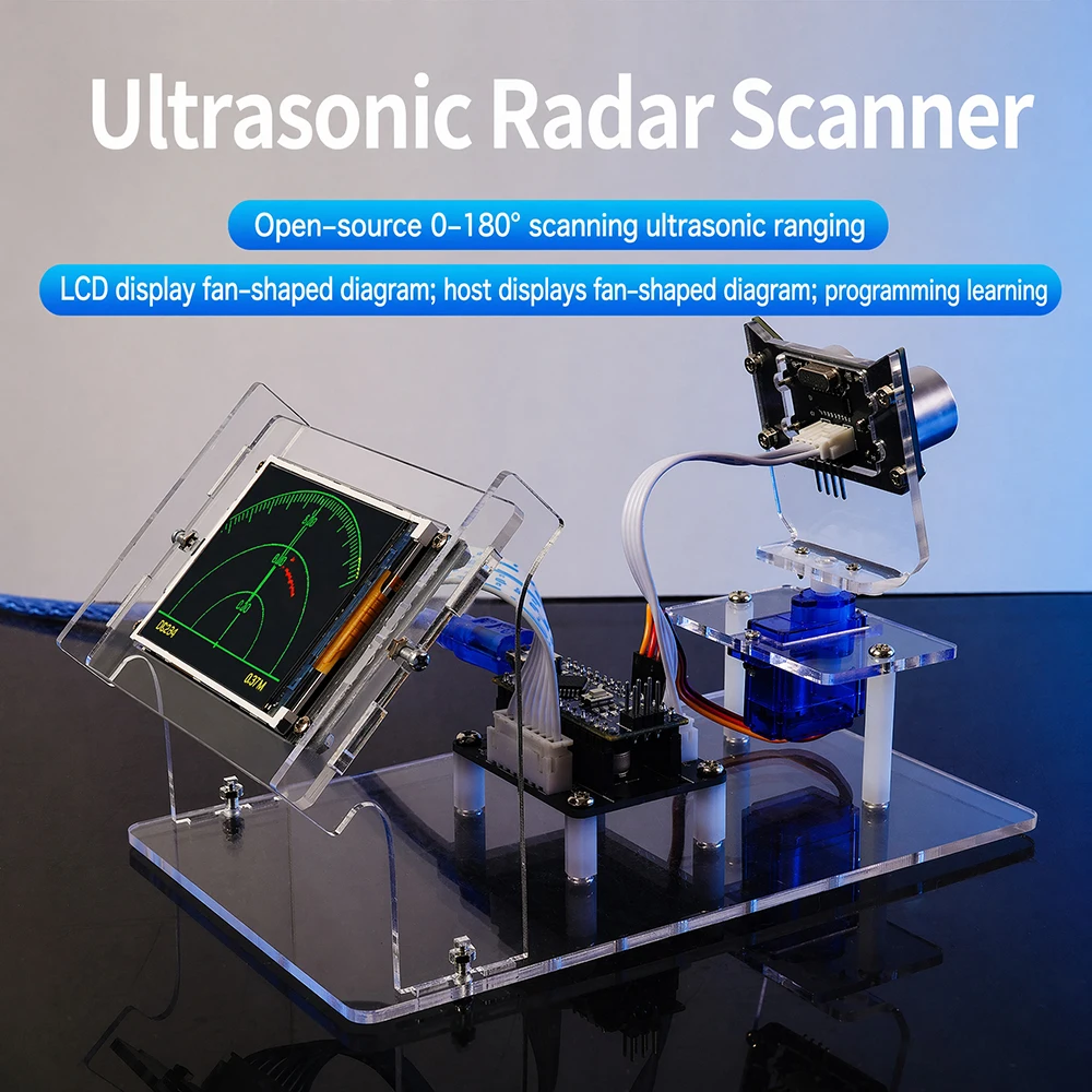 DIY Ultrasonic Radar Scanner Kit 180 Degrees Servo Scan HU-091A Graphic Programming Core Board DC 5V for Electronics Projects
