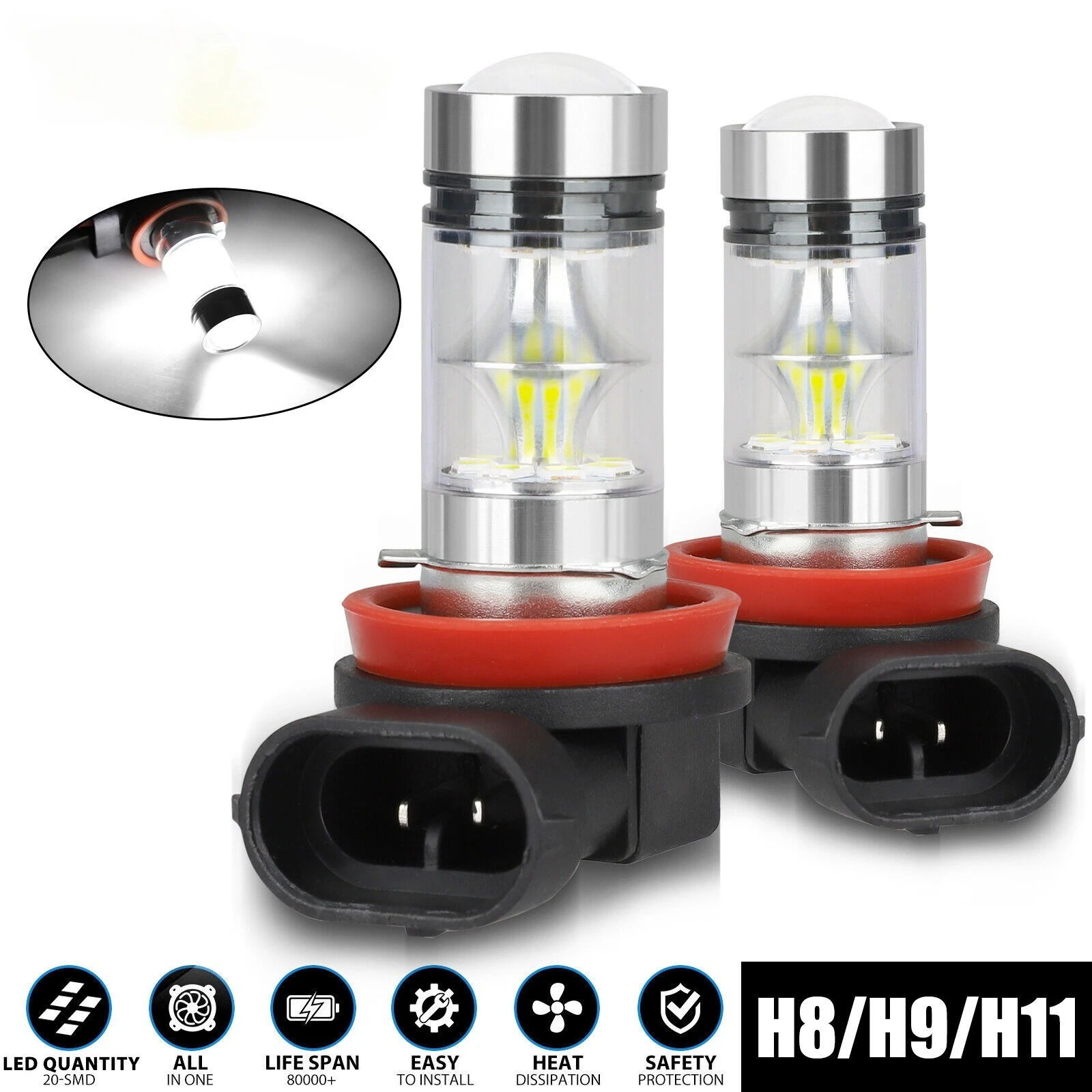 2x H8 H11 H16 LED Fog Driving DRL Light Bulb Kit 3600LM 6000K Xenon Super White