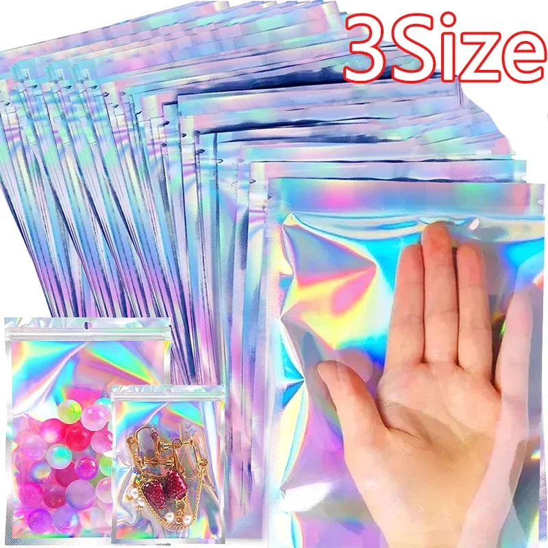 Iridescent Self-Sealing Bags Plastic Laser Zipper Storage Bag Candy Makeup Jewelry Gift Food Waterproof Packing Pouch