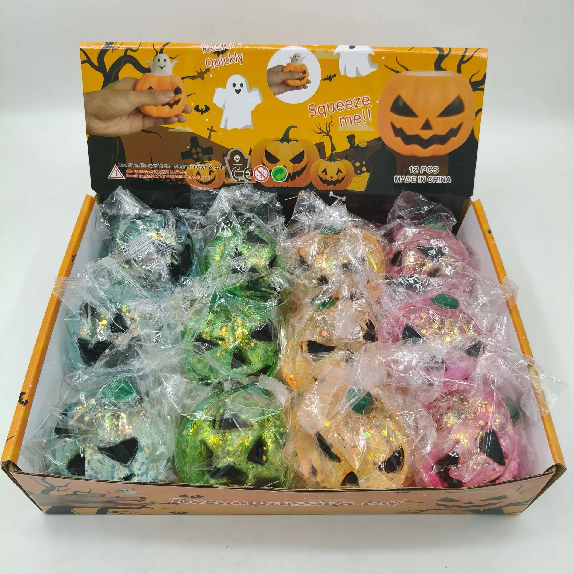 1/12PCS New Halloween Pumpkin Maltose Bun Squishy Stress Relief Fidget Squeeze Decompression Toy