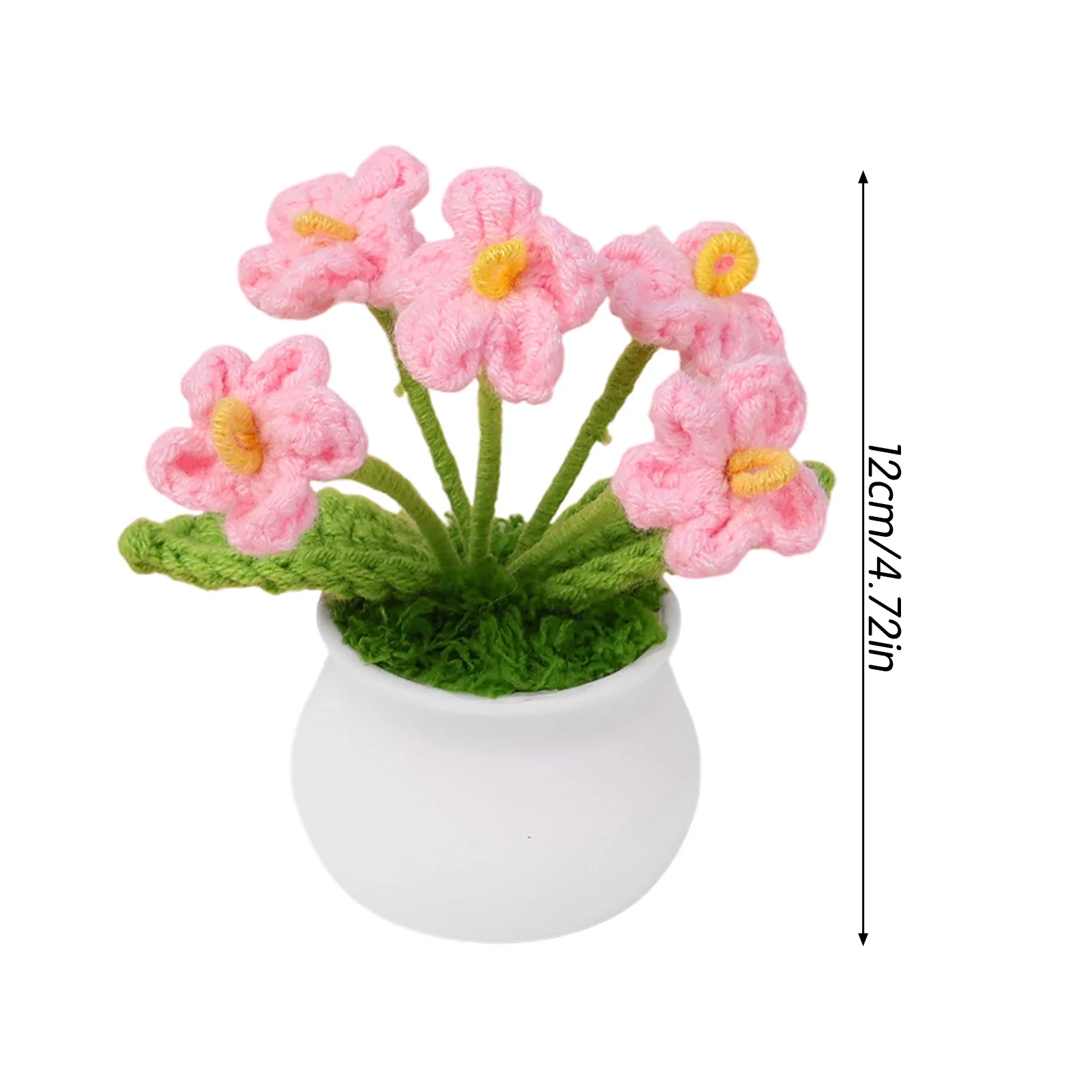 

Crochet 5 Head Forget-me-not Flower Pot Desktop Ornament Kintted Daisy Fake Potted Plant for Car Office Home Decoration Crafts