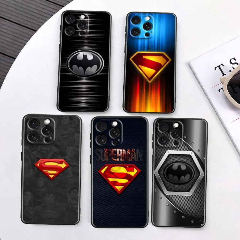 

Logo Art S-Supermans B-Batmans Phone Case For Apple iPhone 16 16E 15 14 13 12 11 XS X Pro Max Plus Black Soft Silicone Cover