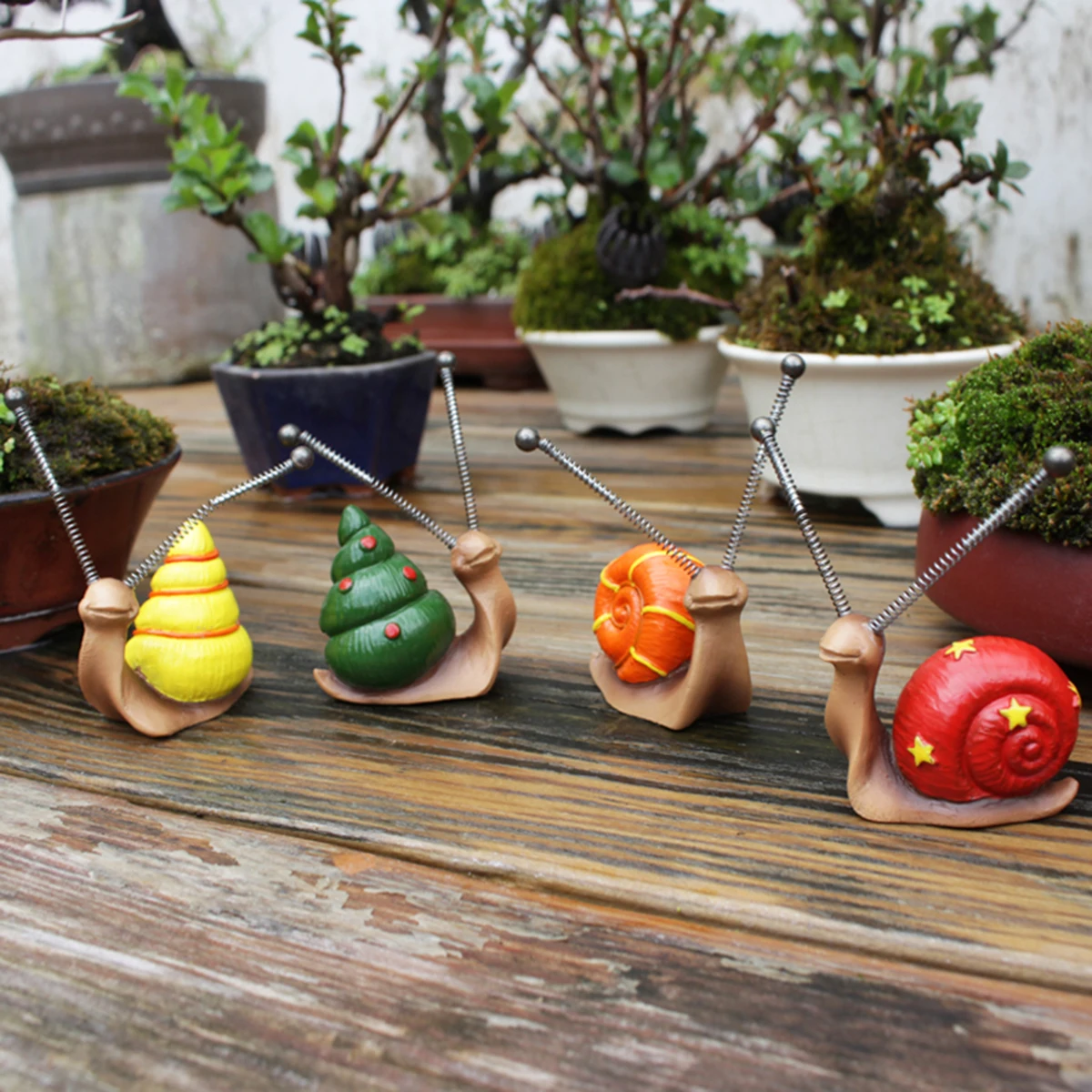 Bonsai Garden Art - 4 Stück, Mini-Schnecken-Skulptur, Bonsai-Dekoration, Garten- und