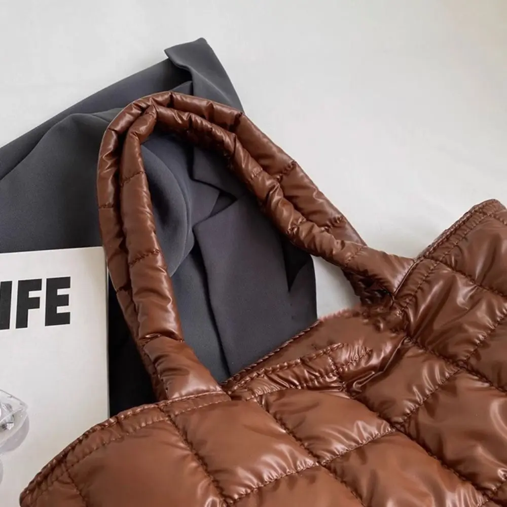 Tas Bahu Katun Gaya Korea Tas Tote Berlapis Katun Warna Polos Kotak-kotak Tas Tangan Nilon Ringan Kapasitas Besar