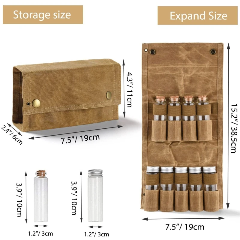 Canvas Seasoning Storage Bag with 9 Jars Condiment Container Set for Outdoor Camping BBQ Accessory