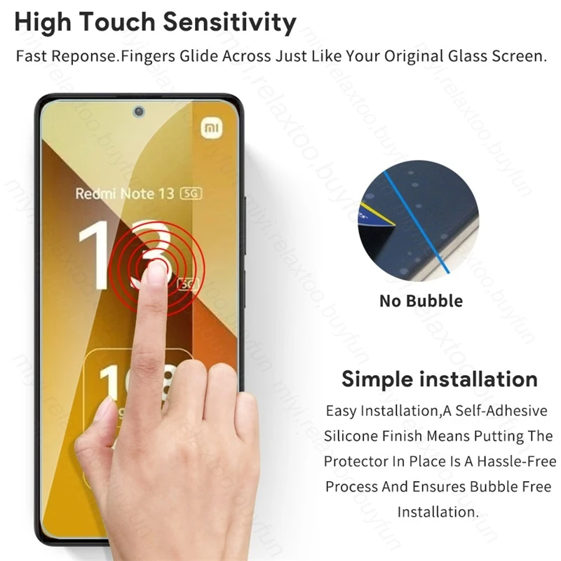 Закаленное стекло 9H с полным покрытием для Xiaomi Redmi Note 13, 2 шт.