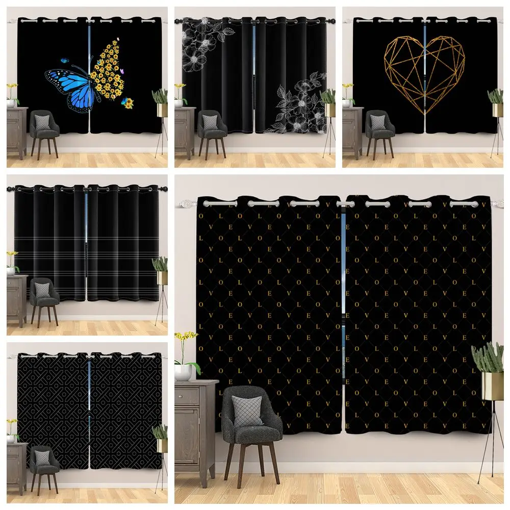 

2 шт., современный стиль, простой узор, черная плотная занавеска для спальни, гостиной, затемняющая занавеска для украшения окна дома, квартиры