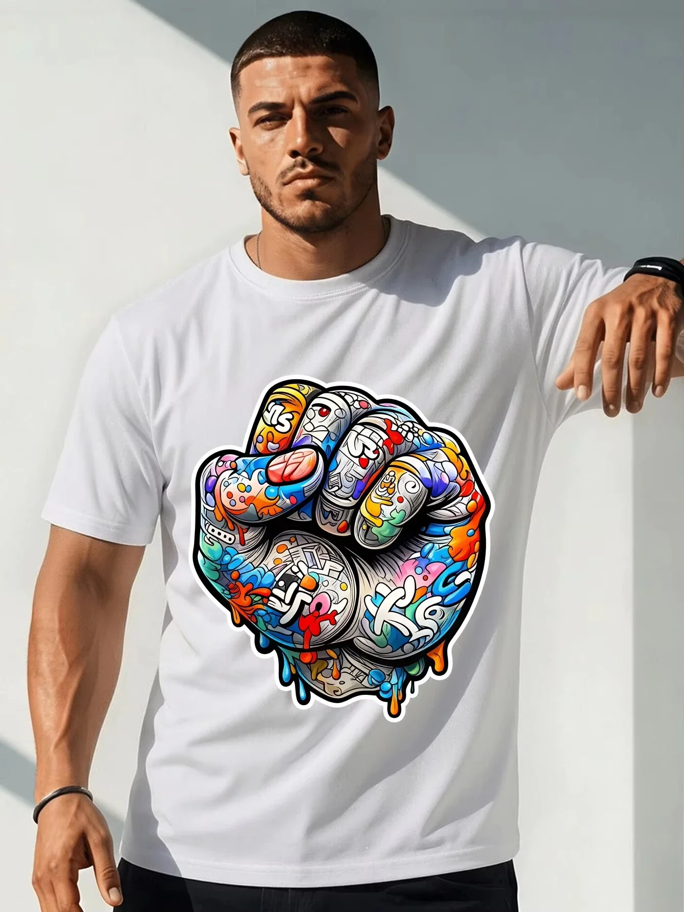 Vibrant Clenched Fist T-Shirt Summer Men's Tracksuit Short Sleeve Tops Casual Breathable Sportswear Harajuku Fashion Streetwear