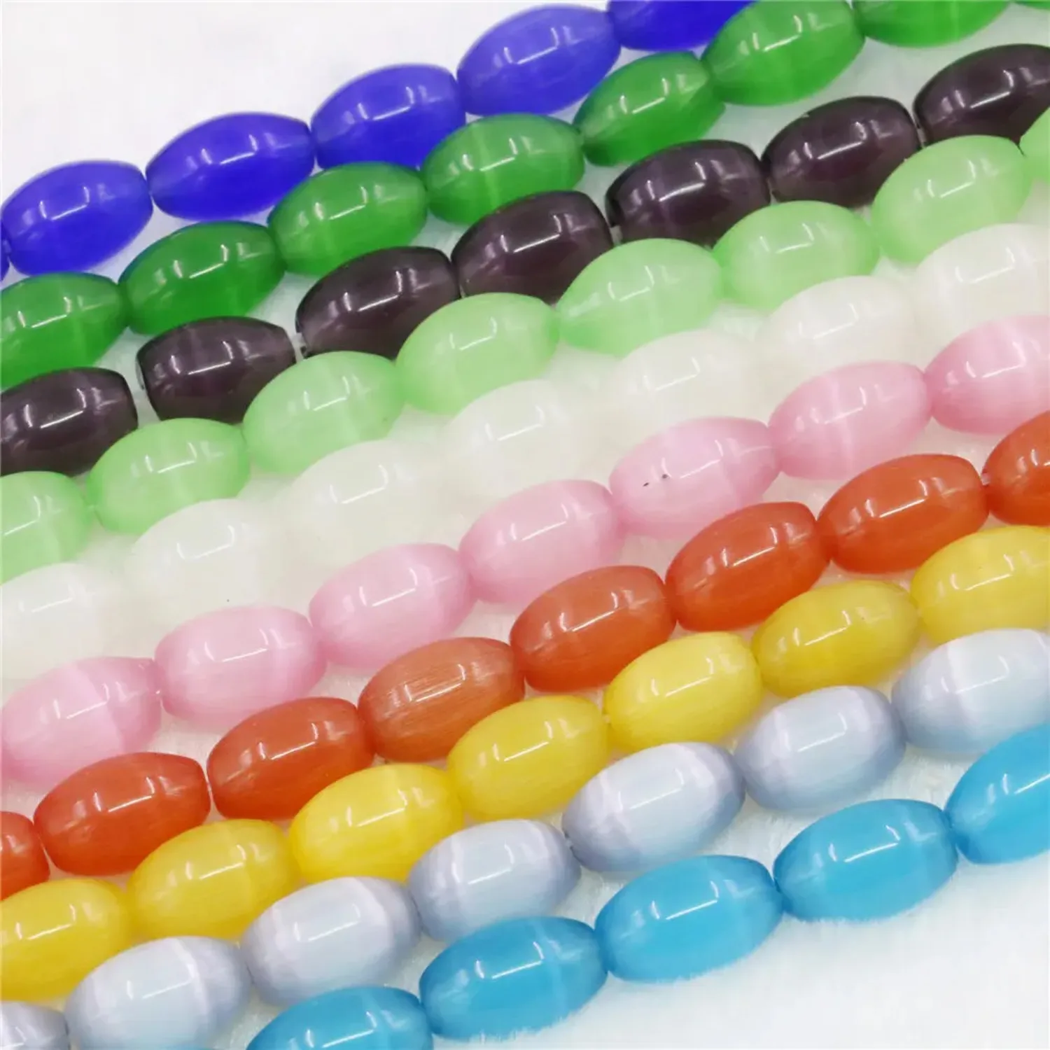 

8X12mm Rice Multicolor Cat`s eye Loose Beads DIY Jaspers Natural Stone 15inch Hand Made Fashion Women Girl Jewelry Making Design