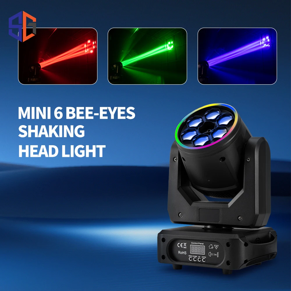 100W 6 Bee Eyes Moving Head 4in1 LED Mini Laser Beam Spot Light Podiumverlichting DMX512 Afstandsbediening voor DJ Disco KTV Wash Light