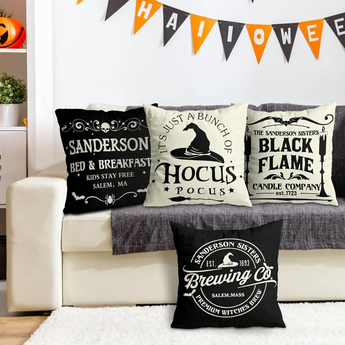 Halloween Decor Indoor Outdoor Hocus Pocus Farmhouse Saying Halloween Decorative Clearance Cushion Cases Party Supplies 45x45cm