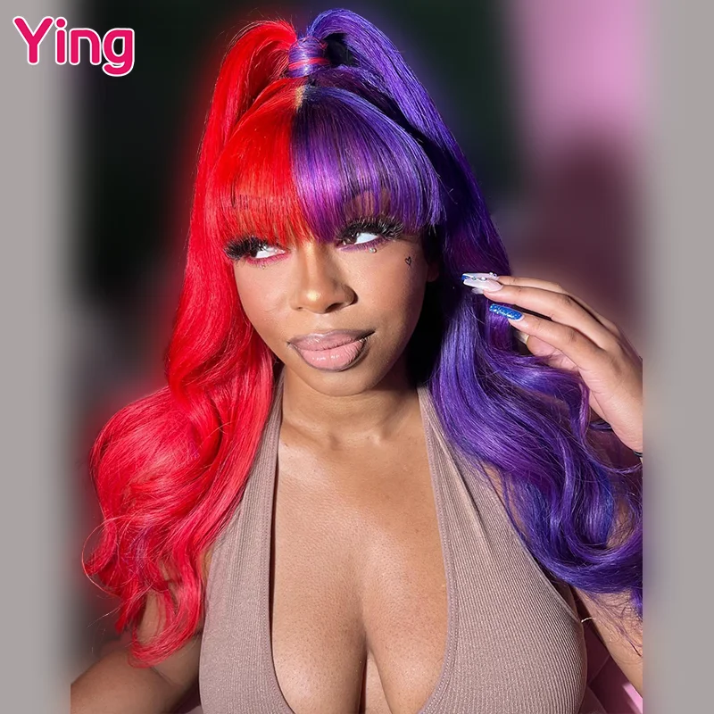 Ying Hair Body Wave Haif Red Half Purple Color 13x4 Lace Front Human Hair Wigs Brazilian Remy 13x6 Lace Frontal Wig  PrePlucked