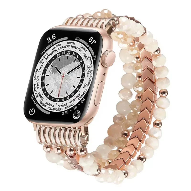 Compatibele Apple Watch-band met kralen 38 40 41 42 44 45 mm voor dames, iWatch-serie SE 9 8 7 6 5 4 3 2 1 handgemaakte elastische band