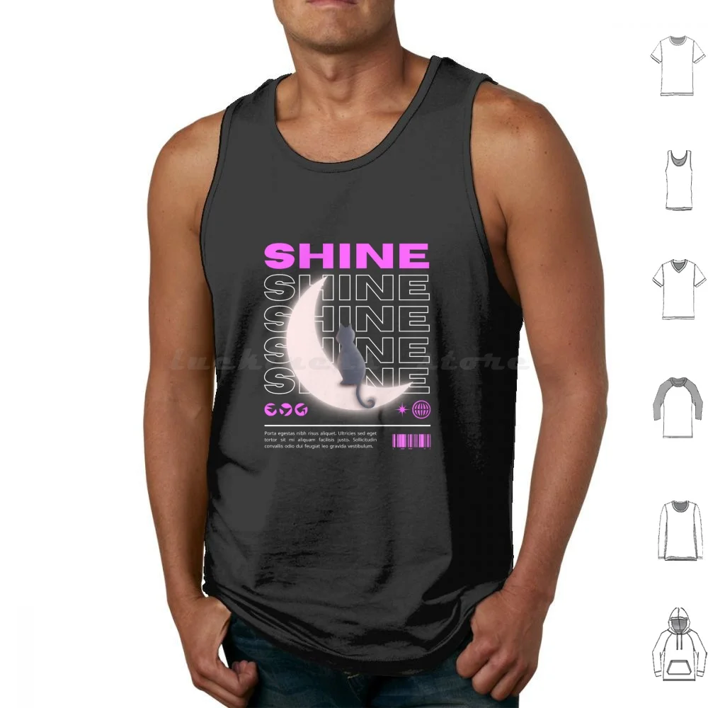 Pink Minimalist Typography Lifestyle & Hobbies Tank Tops Vest Sleeveless Cat Animals Moon Shine Lifestyles Hobbies Pink Cute