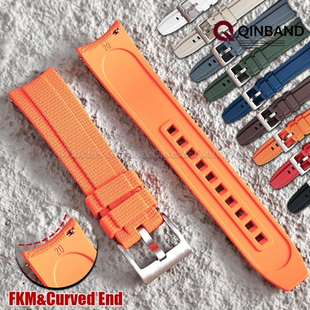 20/21/22mm Fluorine Rubber Watch Strap for Omega for Seiko for Rolex for Casio Curved End FKM Bracelet Quick Release Sport Strap