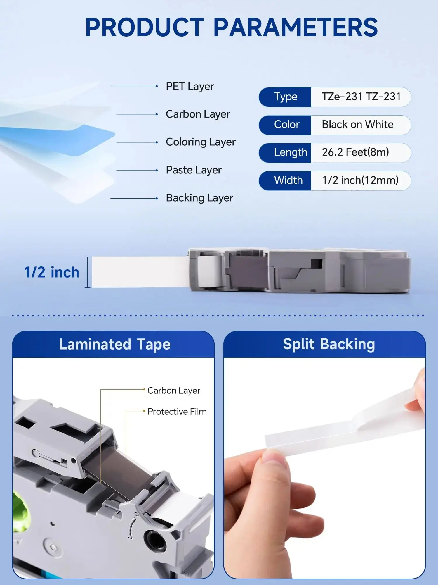 6packs 6/9/12/18/24mm Replacement for Brother Label Maker Tape Laminated White for P Touch Label Maker PTH110 PTD220 PTD210 Tape