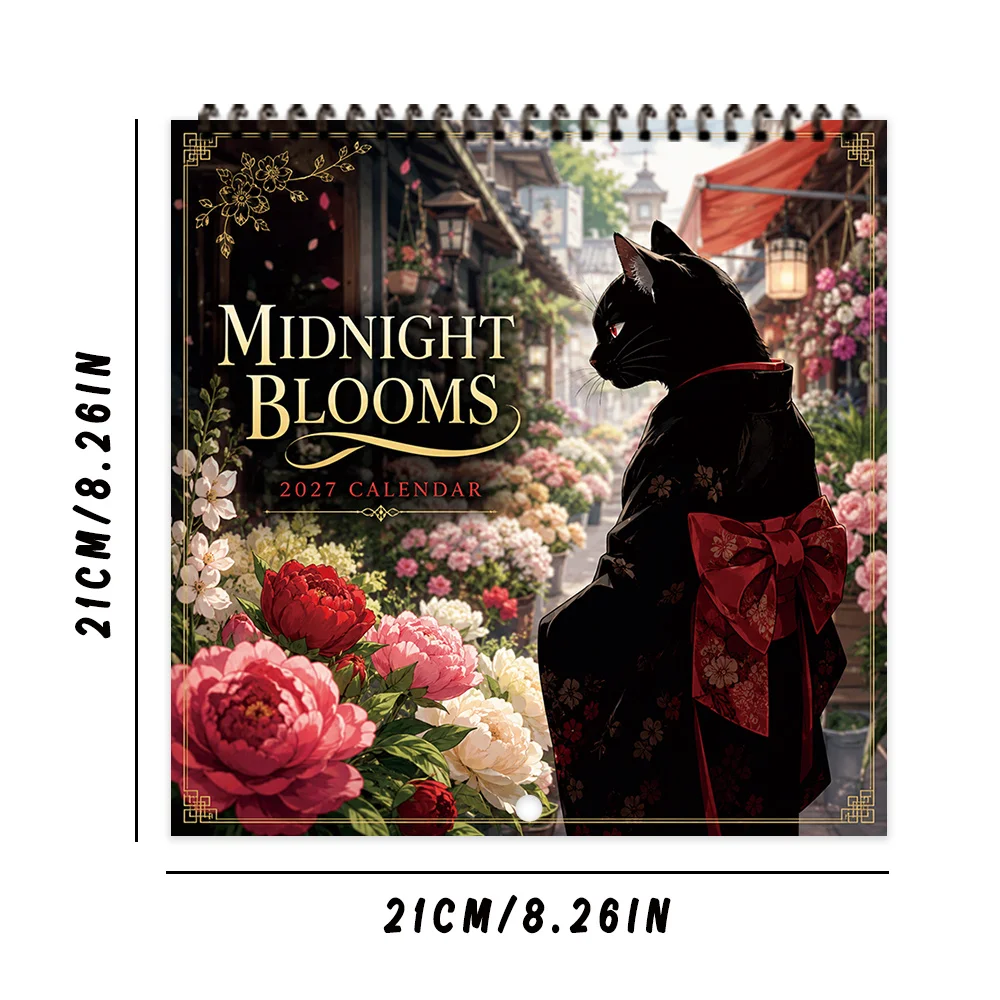 1pc 2027 Wall Calendar, Kimono Black Cat Theme, 12-month Monthly Planner, Perfect Gift For Birthdays, Christmas, New Year