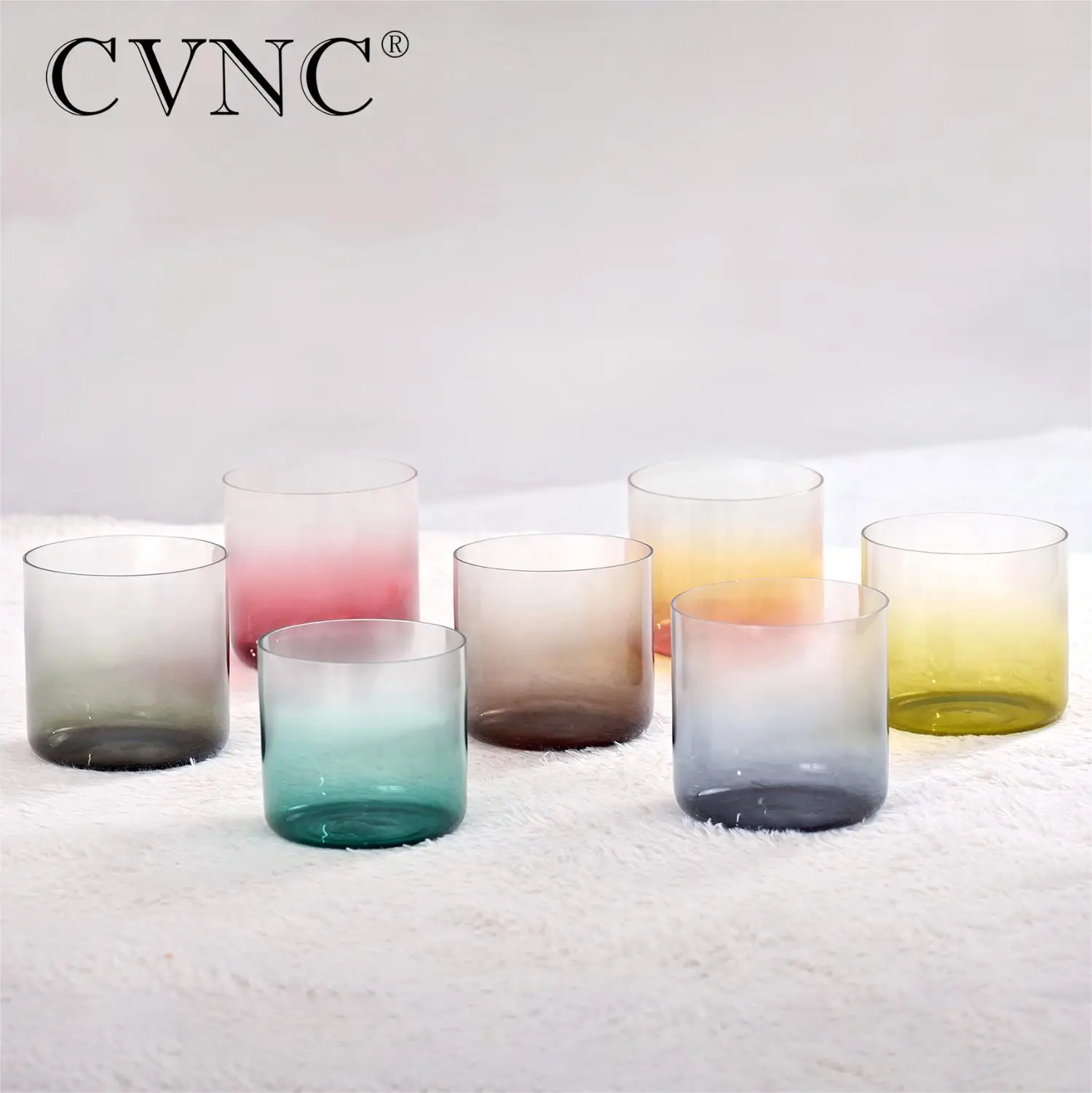 CVNC 7 Inch 440/432Hz Clear Alchemy Aria Half Colored Crystal Singing Bowl For Meditation and Sound Healing with mallet