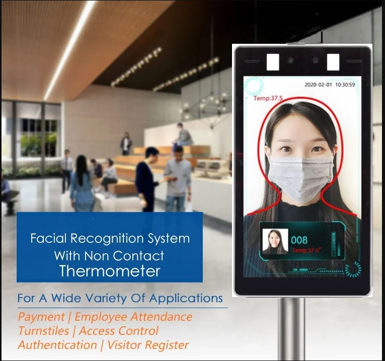 face recognition door access control device with temperature measuring and time attendance system tablet infrared thermometer