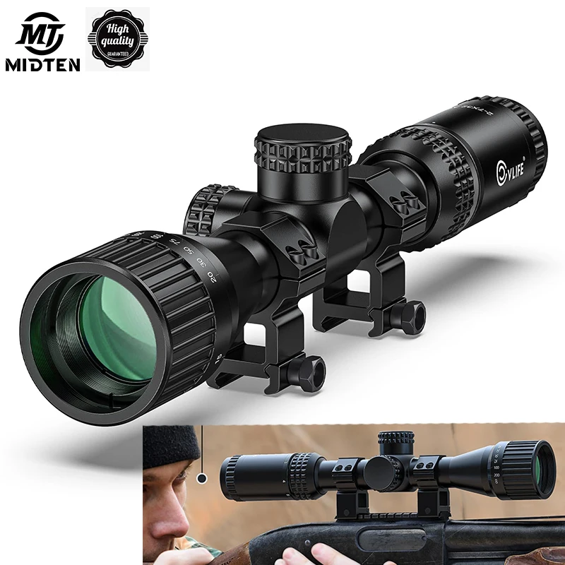 MidTen Rifle JackalHowl F02 2-7x32 AO Scope Mil-Dot Reticle SFP with 20mm Scope Rings