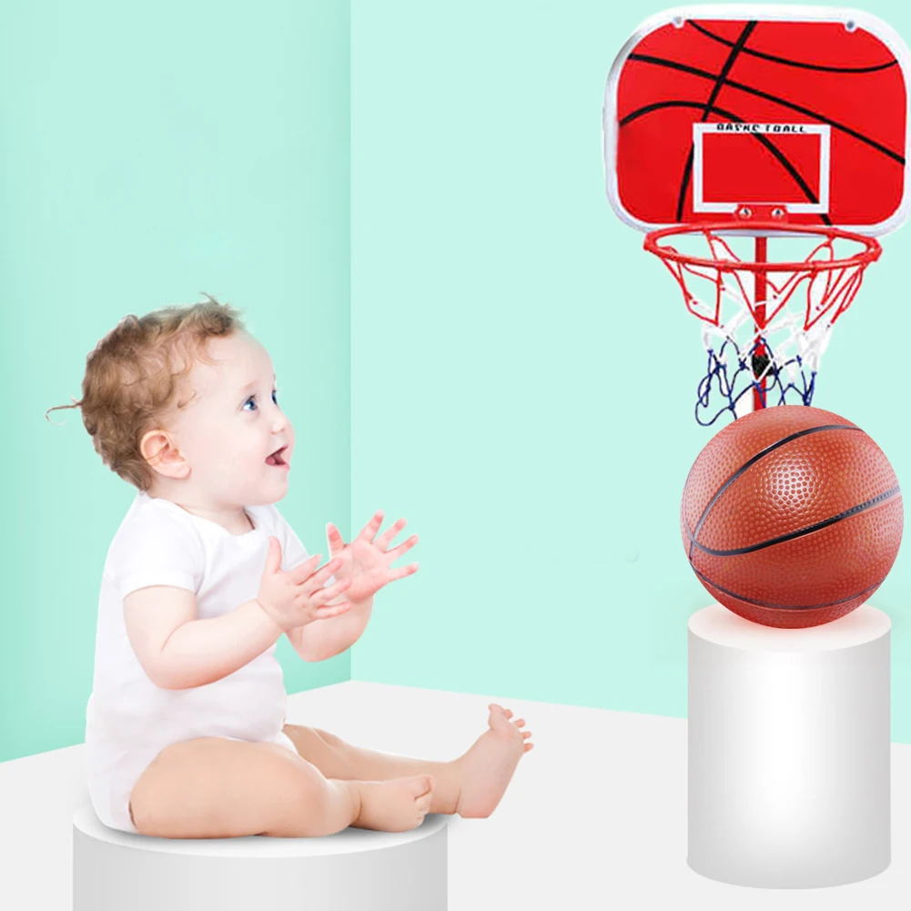 Mini aro de baloncesto con pelota y bomba, aro de baloncesto portátil, juego interior y exterior para niños