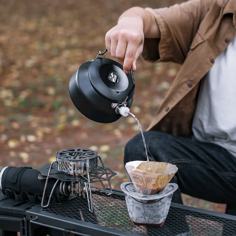 Outdoor 304 Stainless Steel Kettle 1L Portable Large Capacity Camping Cookware Pot with Spout Multi-use Teapot for Picnic Hiking