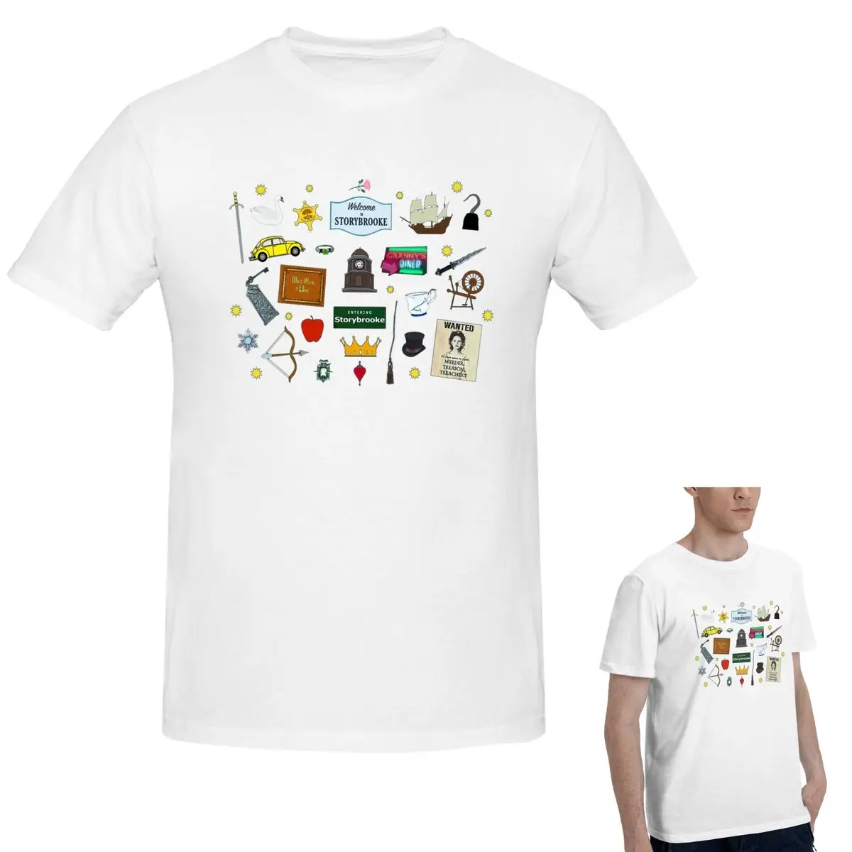 

100% хлопок, футболка с символами и значками Once Upon A Time, мужская модная футболка, мужские летние рубашки с круглым вырезом, топы S-6XL