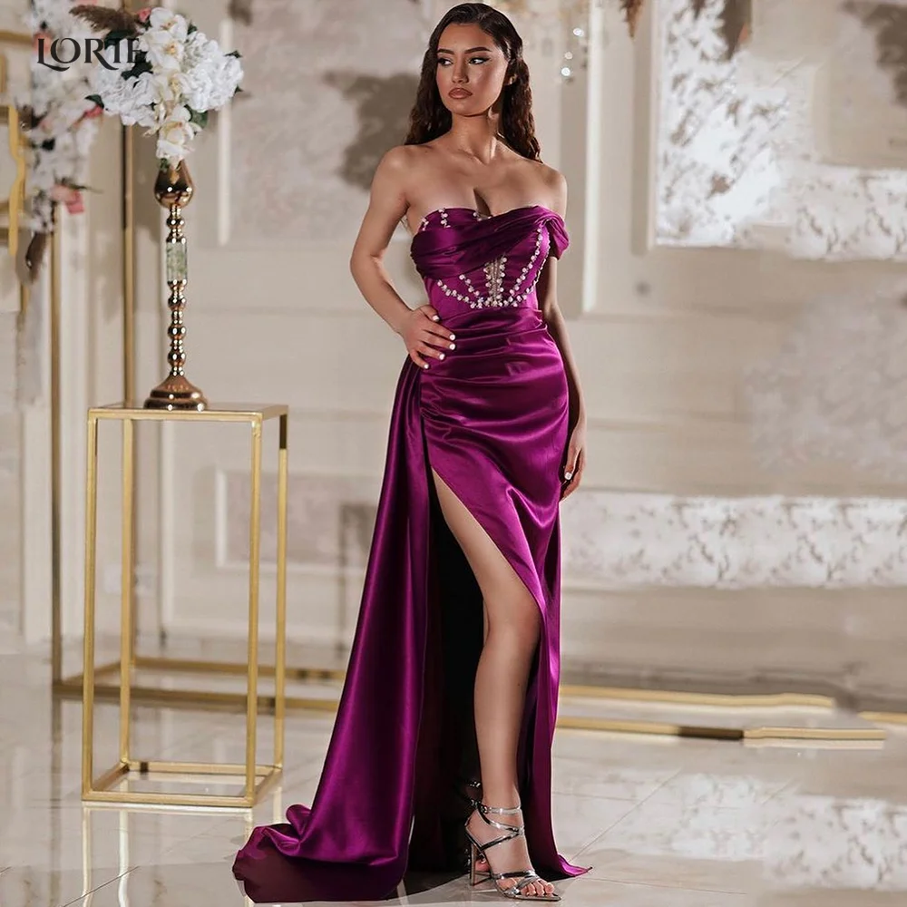 

LORIE Purple Dubai Evening Dresses Sequins Pleated Off Shoulder Side Slit Celebrity Gowns Mermaid Arabia Formal Party Dress 2022