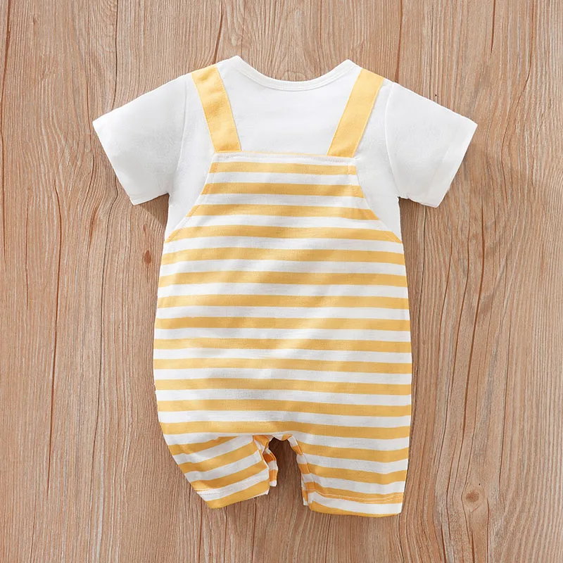 Newborn Baby Clothes Unisex Yellow striped koala embroidery Summer Short Sleeve Romper Infant Toddler Pajamas One Piece Outfit