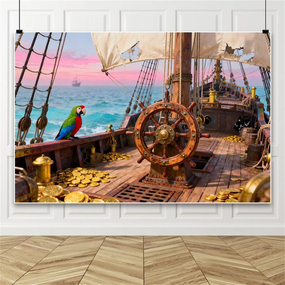 Pirate Theme Photo Background Sailing Treasure World Map Boy Kid Birthday Party Photography Background Photo Studio Decor Banner