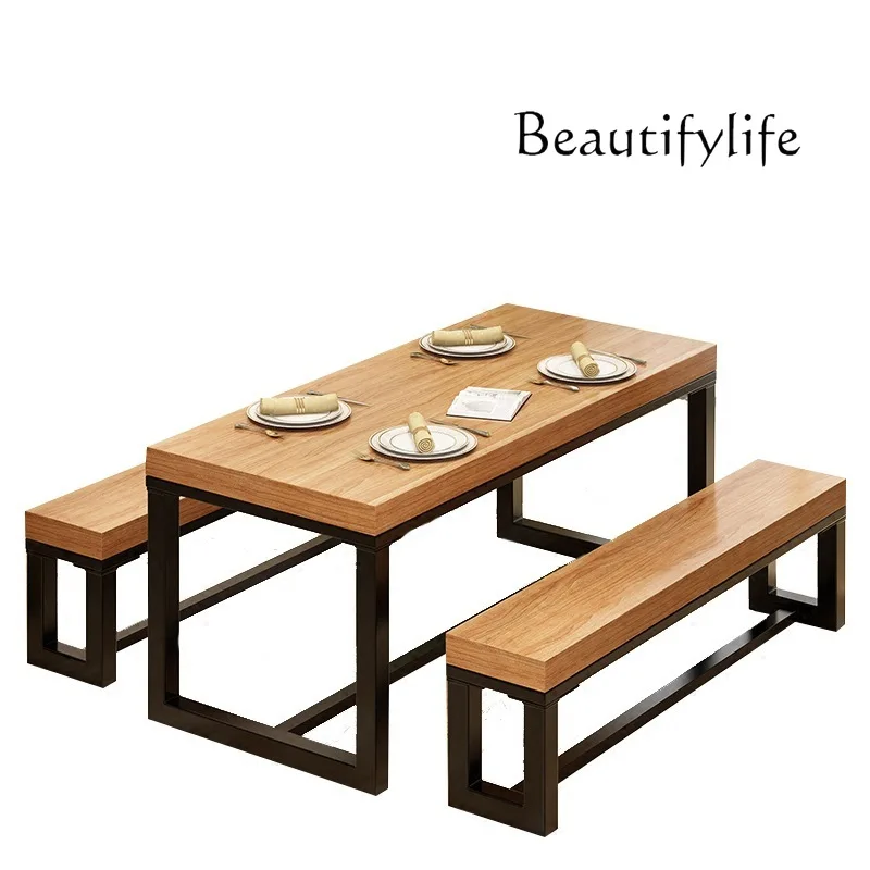 solid wood dining table and chair combination wrought iron restaurant rectangular western restaurant retractable dining table