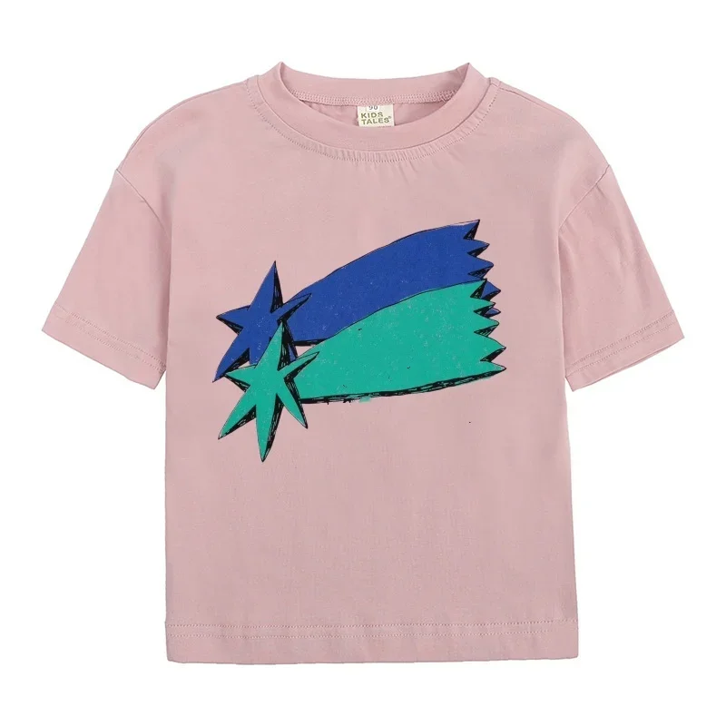 JIAYAN 20252025 Summer New Kids T-shirts Loose Short Sleeve Shooting Stars T Shirt Printed Cotton Top Tees Baby Tops Girls Boys