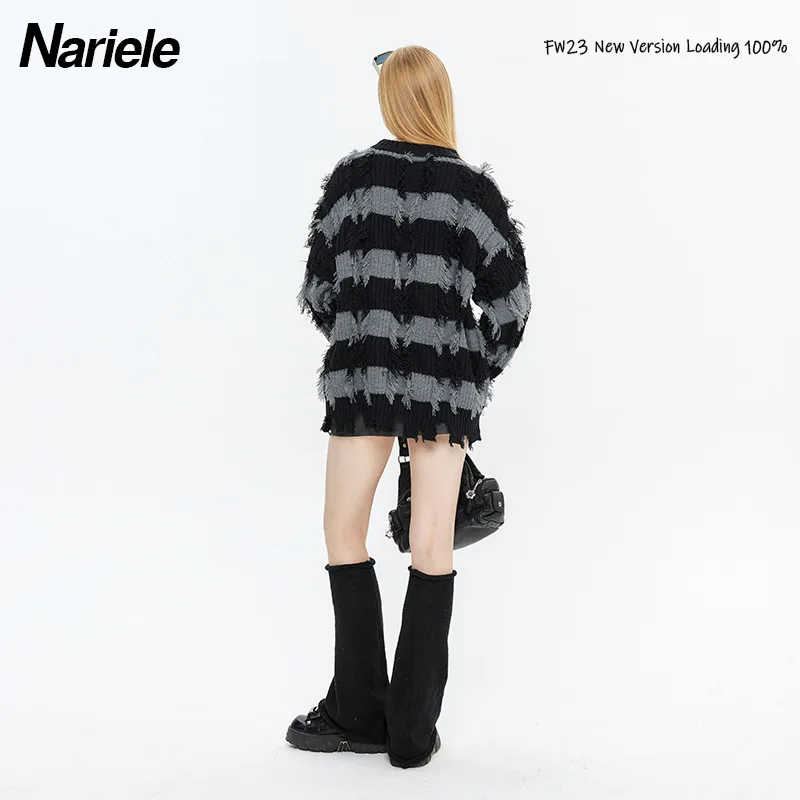 2024 남성 캐주얼 루즈 힙합 술 줄무늬 스웨터, 니트 스트리트웨어 점퍼 패션