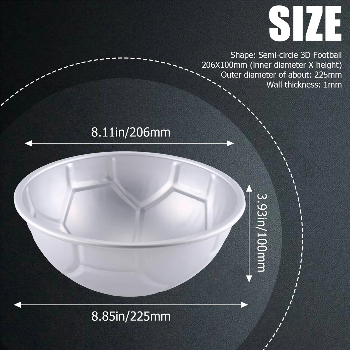 1 PCS 3D Half Round Ball Shaped Football Cake Mold 8 inch Thickening Aluminum Alloy Mould Birthday Baking Pan