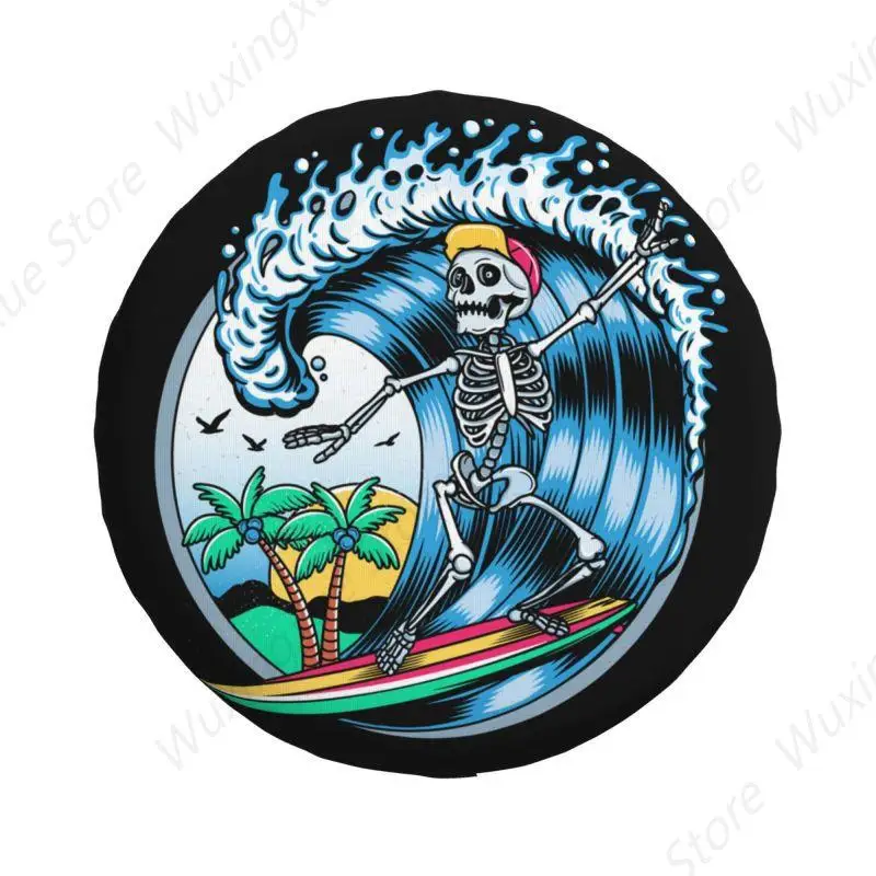 Custom Summer Surf Rider Skull Surfing Spare Tire Cover for Mitsubishi Pajero Jeep RV SUV Trailer Car Wheel Protector Covers