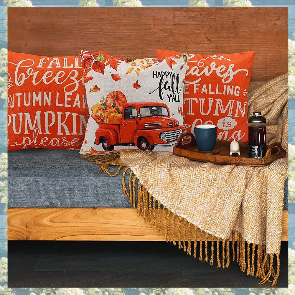X17A 2025 NEW-Fall Pillow Covers 18X18 Set Of 4 Outdoor Throw Pillowcase Farmhouse Thanksgiving Decorations For Home Decor