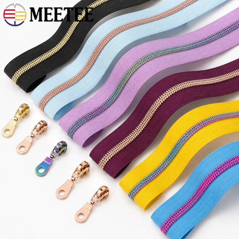 2/5/10M 5# Nylon Zipper Tape Continuous Coil with Matching Sliders for Garment Jacket Bag Closure Sewing Repair Accessory Craft