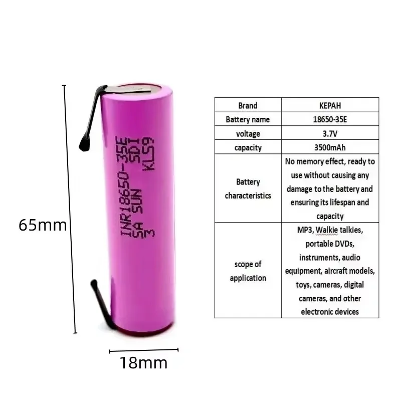 2024 New 35E 18650 3500mah High Power Discharge Rechargeable Battery High Power Discharge, 20a High Current+DIY Nickel