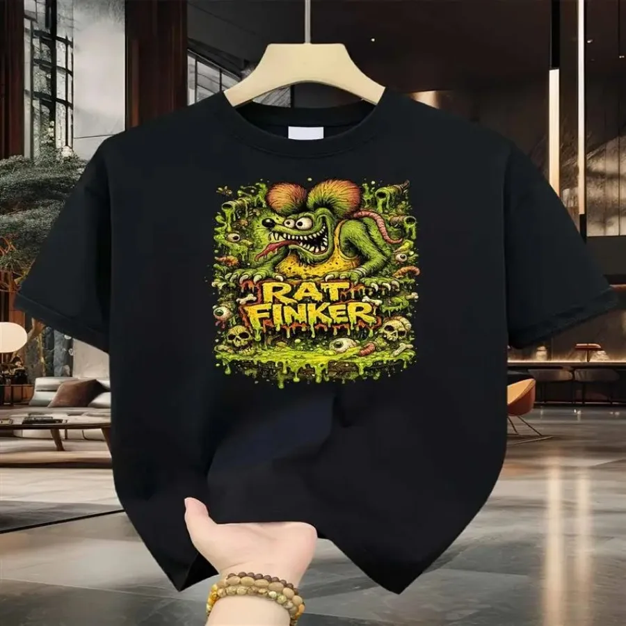 Camiseta de algodón para hombre Rat Monster, diseño retro de Rat Finker, estampado de dibujos animados, algodón puro, estampado premium, duradera, informal, a la moda
