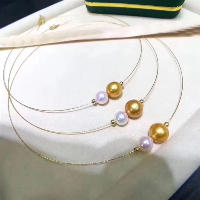 new hot Gorgeous AAAAA 10-11mm South Sea Round Golden pearl pendant necklace 18