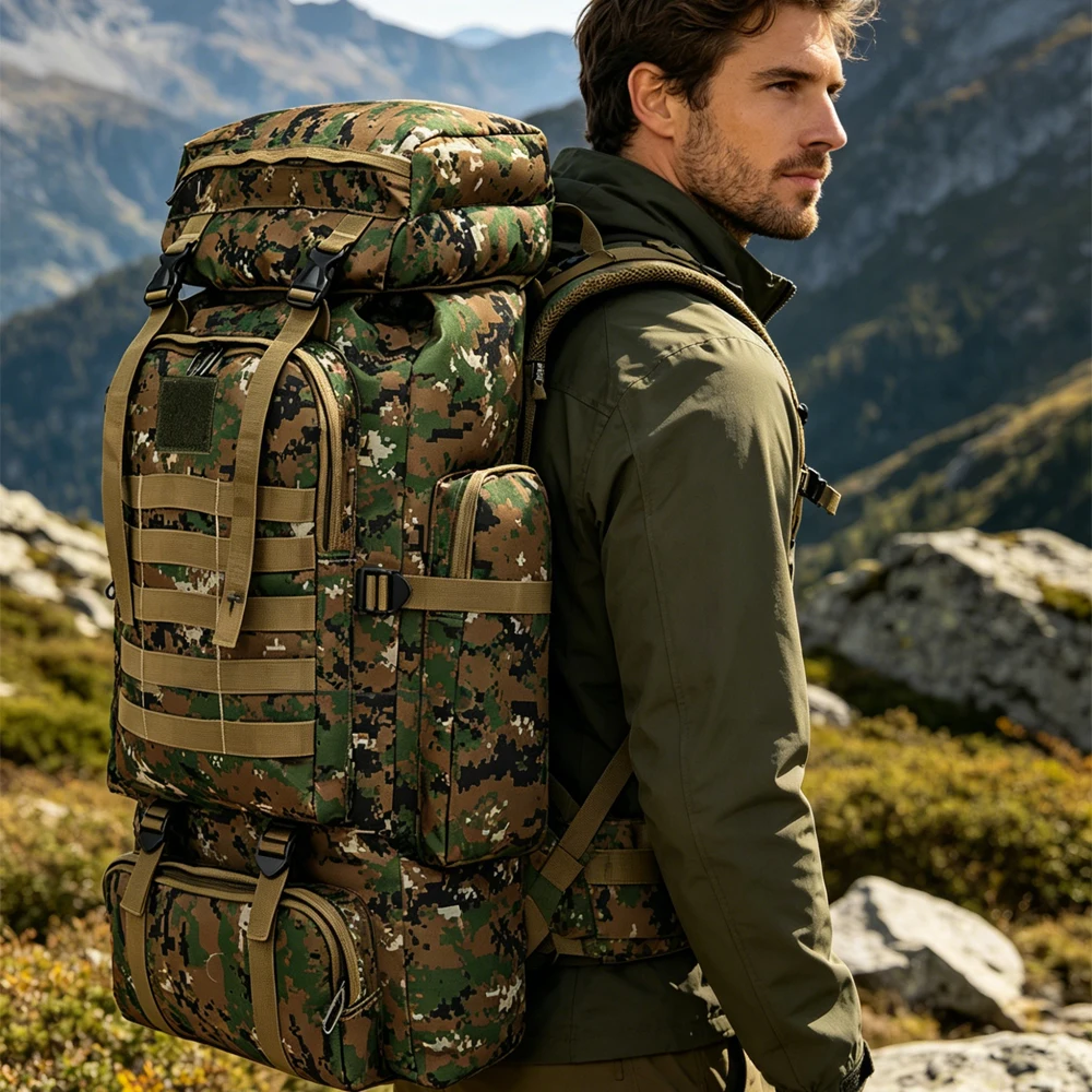75L Taktischer Rucksack für Herren und Damen, Outdoor-Campingausrüstung, Rucksack, Wanderrucksack, Reiserucksack für Camping, Wandern, Trekking, Angeln, Jagdtasche