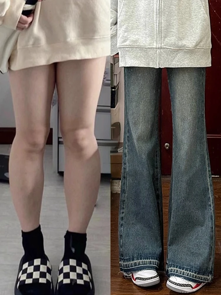 

Джинсы-колокольчики свободного кроя в стиле ретро, женские джинсы больших размеров, длинные брюки с высокой талией, синие джинсовые брюки Bootcut