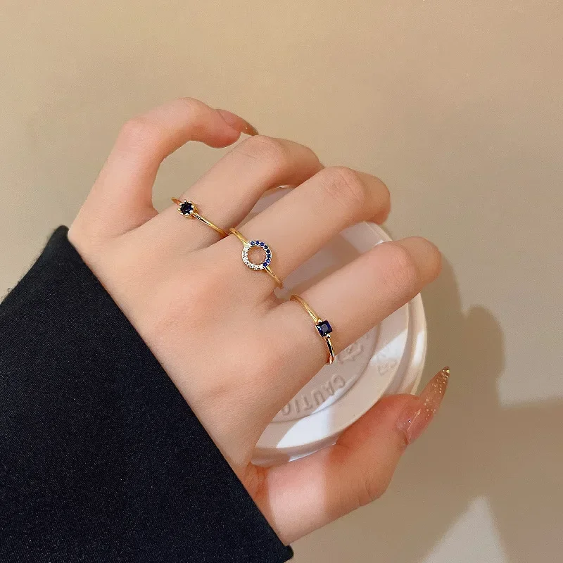 3 szt. Wykwintne niebieskie geometryczne kryształowe pierścionki zestaw dla kobiet urok złoty kolor palec ze stali nierdzewnej biżuteria dla panny młodej prezent hurtowo