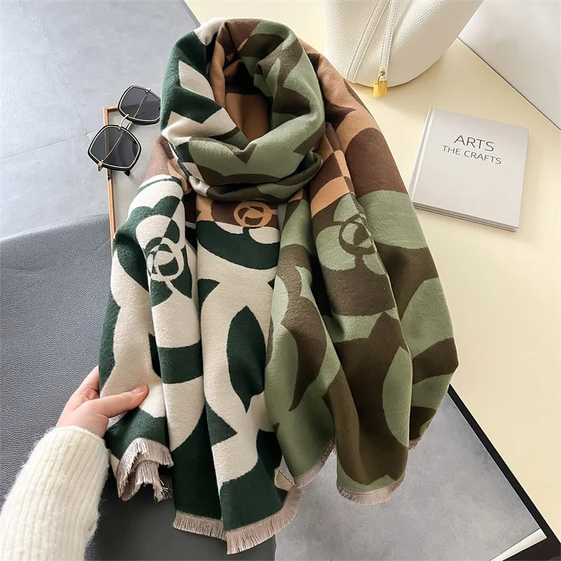 Luxury Brand Cashmere Women Floral Scarf Winter Warm Shawl and Wrap Bandana Pashmina Female Foulard Square Thick Blanket Poncho