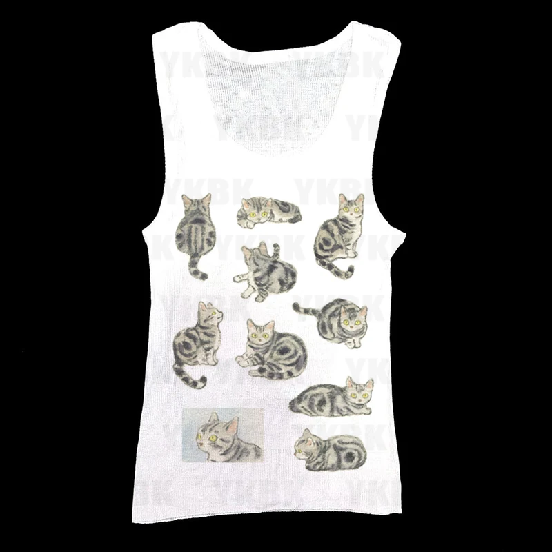 Y2K Punk Print Sleeveless Tank Top For Women 2000s Crop Top Summer Fairy Kitten Cat 90s Hippie Tee Korea Fashion Casual Harajuku