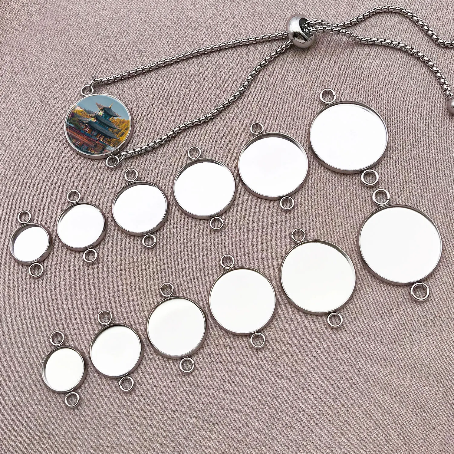 20pcs 10-20mm Stainless Steel Double Hanging Convex Color Round Blank Tray for Necklace Bracelet Jewelry Making DIY Findings