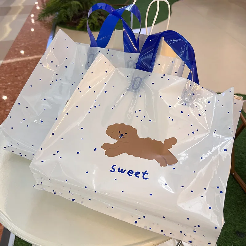 Custom. Clothing Store Transparent Handbag Printed Clothes Shopping Plastic Tote Bag Packaging PE