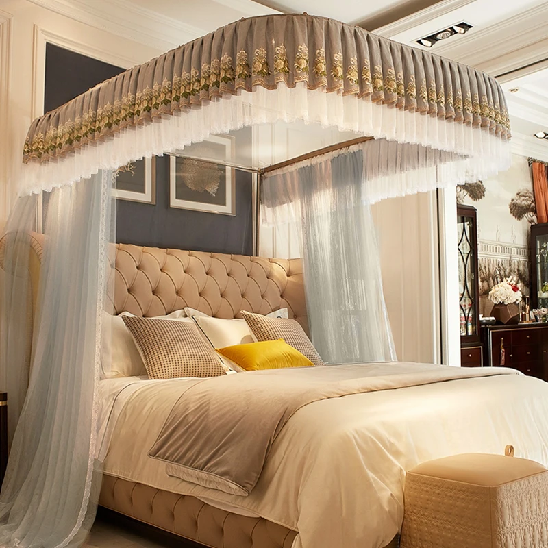 

Premium Mosquito Net Household Bedroom U-shaped Guide Rail Floor Encryption Thickened Princess Windbed Mantle Bracket